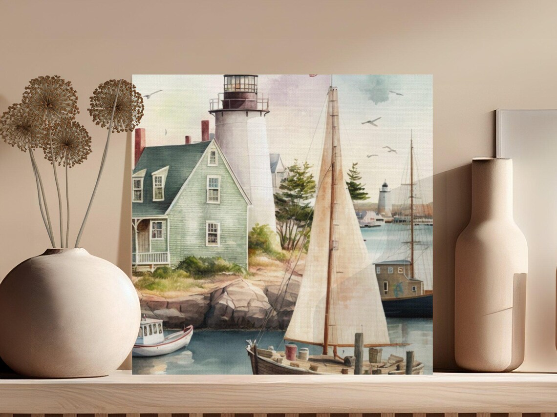 Coastal Lighthouse, Nautical Vintage Ocean Scene - Image 3