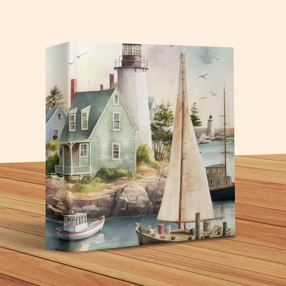 Coastal Lighthouse, Nautical Vintage Ocean Scene - Image 2