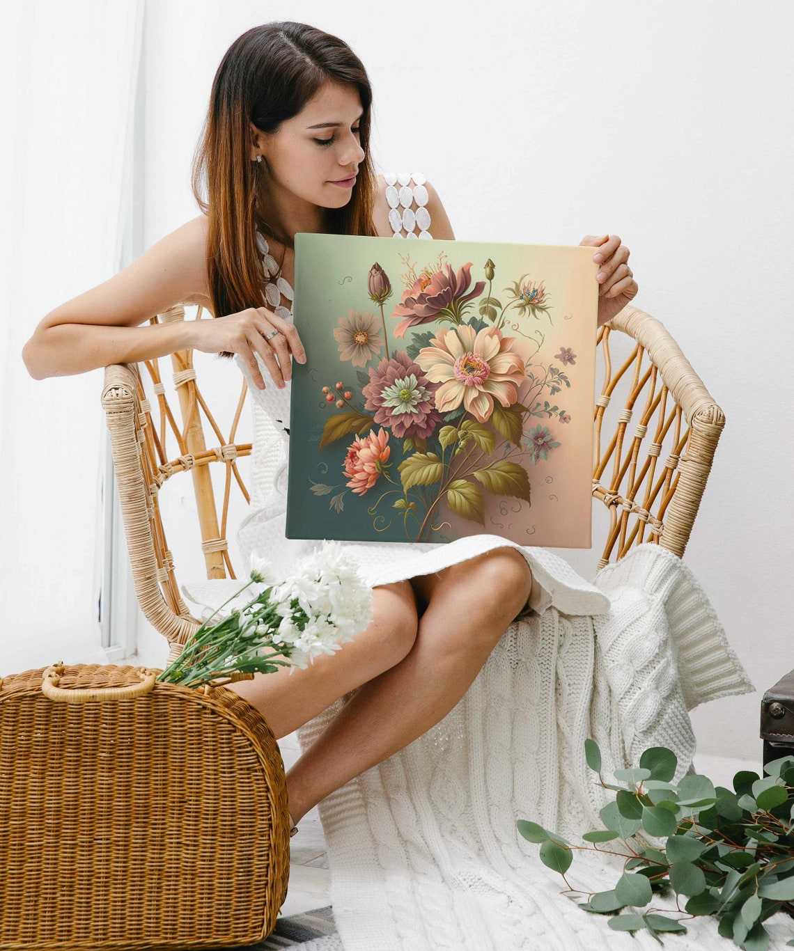 Elegant Botanical Floral Bouquet on Deep Green Background Poster - Image 4
