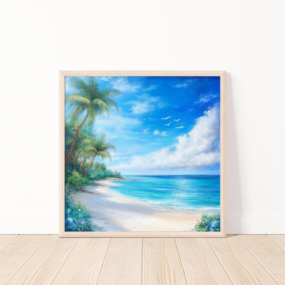 Tropical Beach Wall Artcoastal Art Printbeach Artoceaninspired Decorwhite Sand Vacationseaside Poster 20x20
