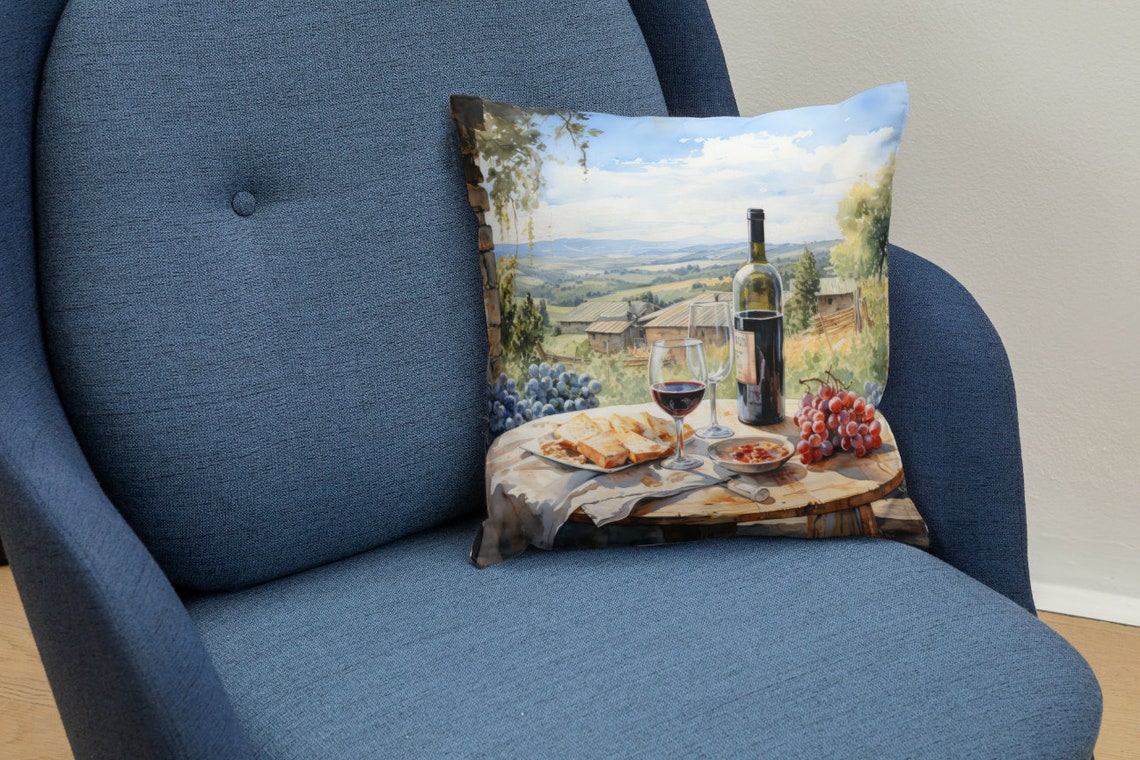 Wine Cheese and Grapes Still Life Overlooking Sunny Valley Poster - Image 3