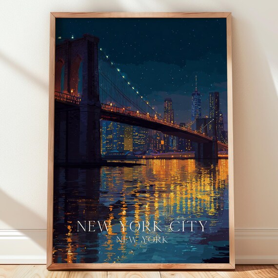 New York City Travel Poster Retro Manhattan Wall Art Nyc Skyline Decor Us Cities