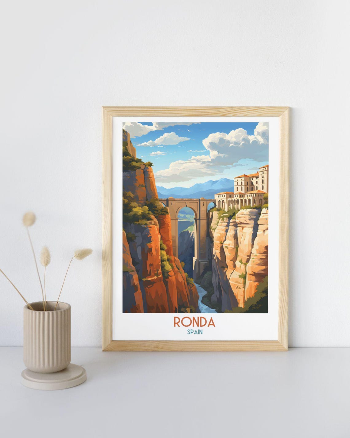 Ronda Spain Stone Bridge Spanning Deep River Gorge Travel Art Print