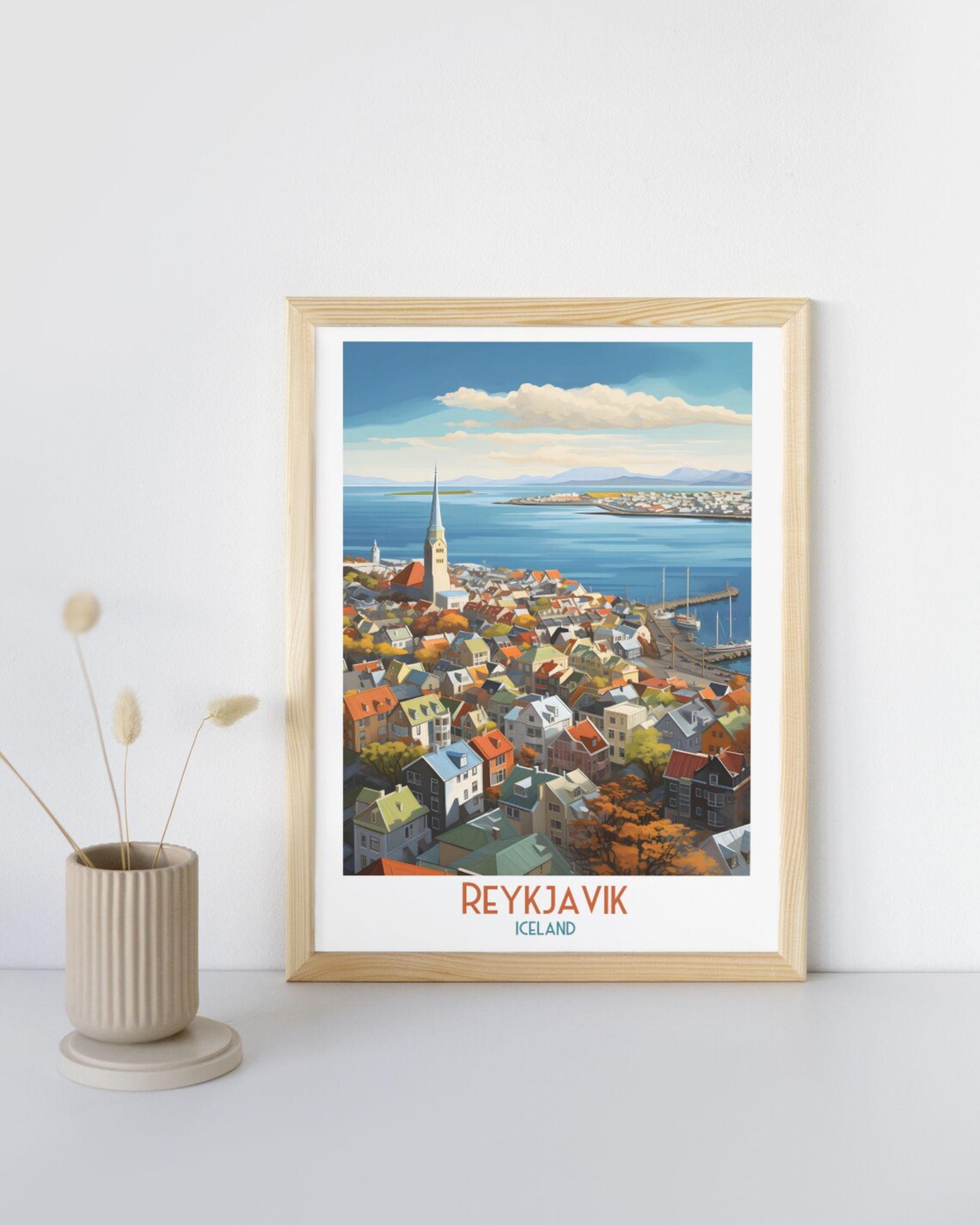 Reykjavik Iceland Colorful Houses and Church by the Harbor Art Print
