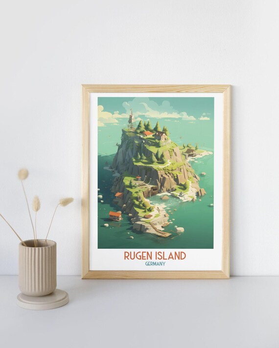 Rugen Island Germany Chalk Cliffs and Lighthouse Travel Art Print