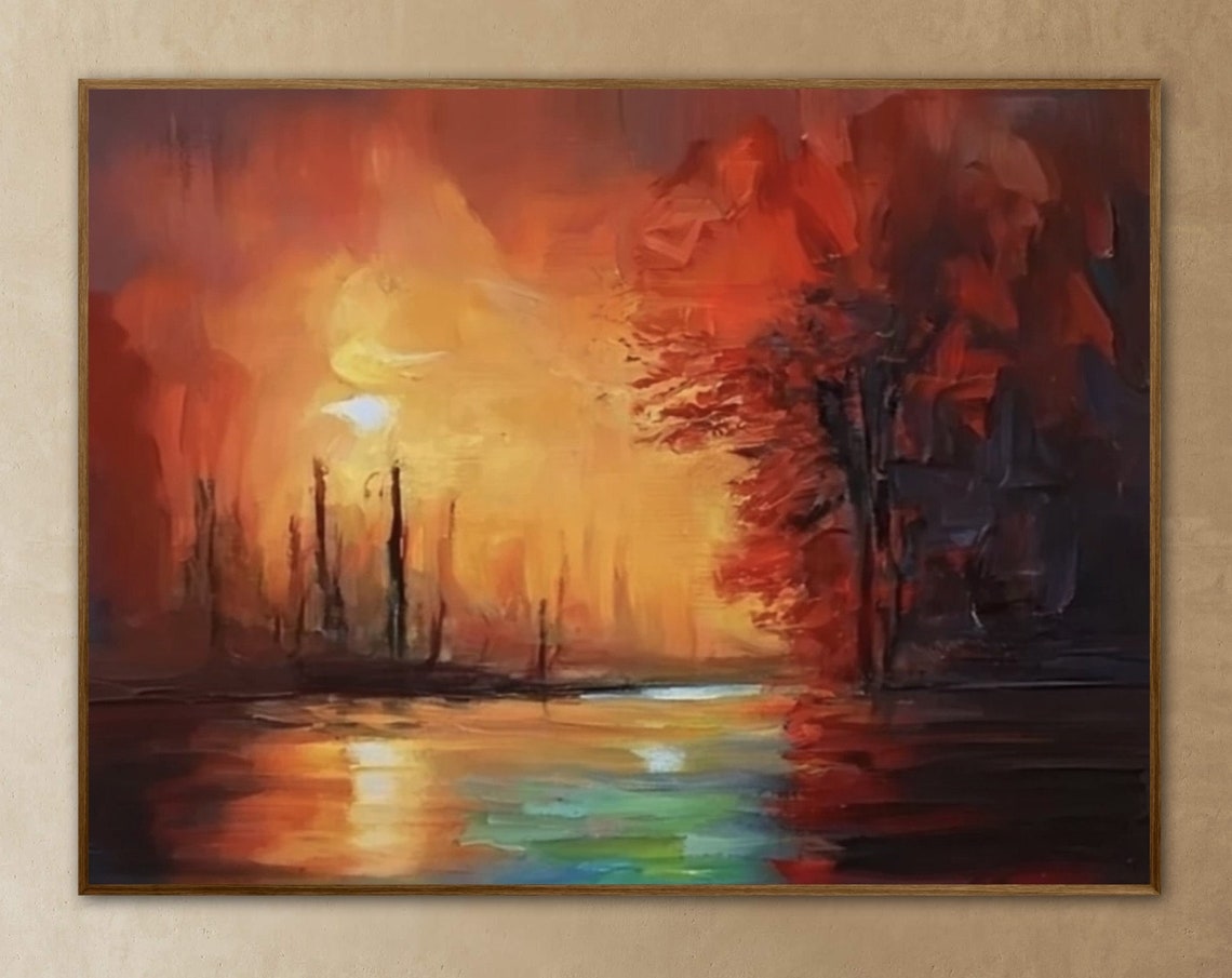 Dark Autumn Sunset Over Lake With Red Trees Reflection Poster - Image 4