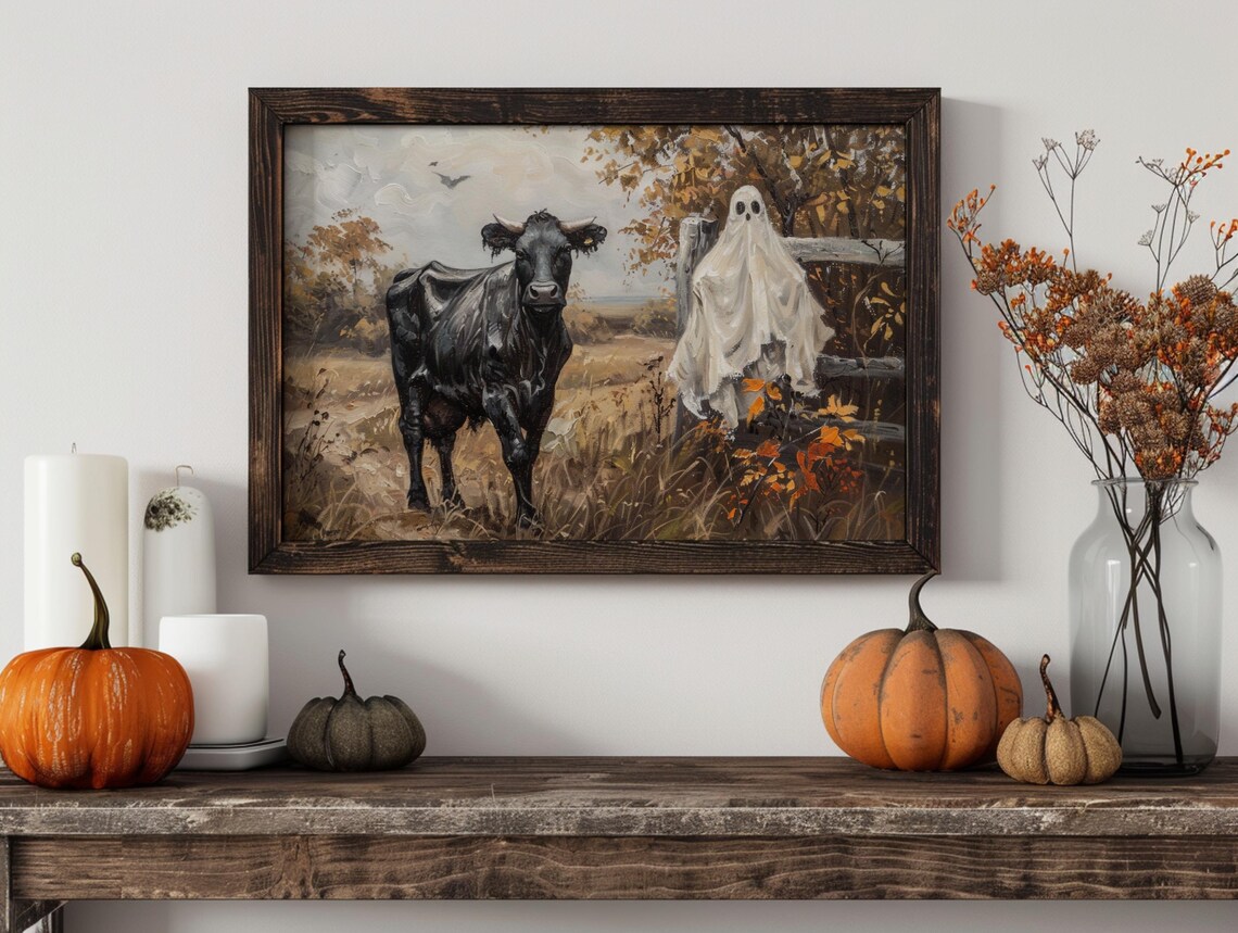 Cow Ghost Halloween Sheet Ghost Spooky Farm Cute Funny Fall Wall Art Poster - Image 2