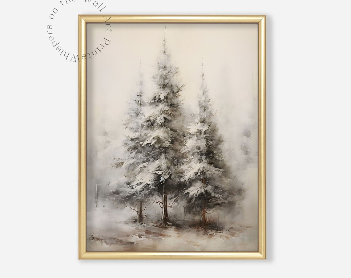 Soft Neutral Snowy Pine Trees Winter Watercolor Landscape Poster - Image 6