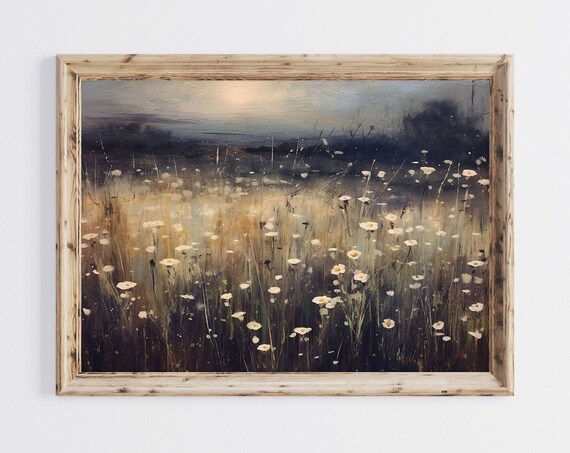 Witchy Decor Evening Primrose Landscape Painting Floral Wall Art Nightscape Print Botanical Art Print Flower Art 014
