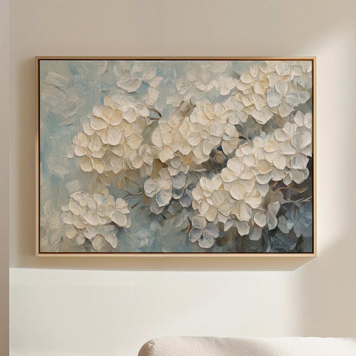 White Hydrangea Blossoms Textured Impasto Floral Painting Poster