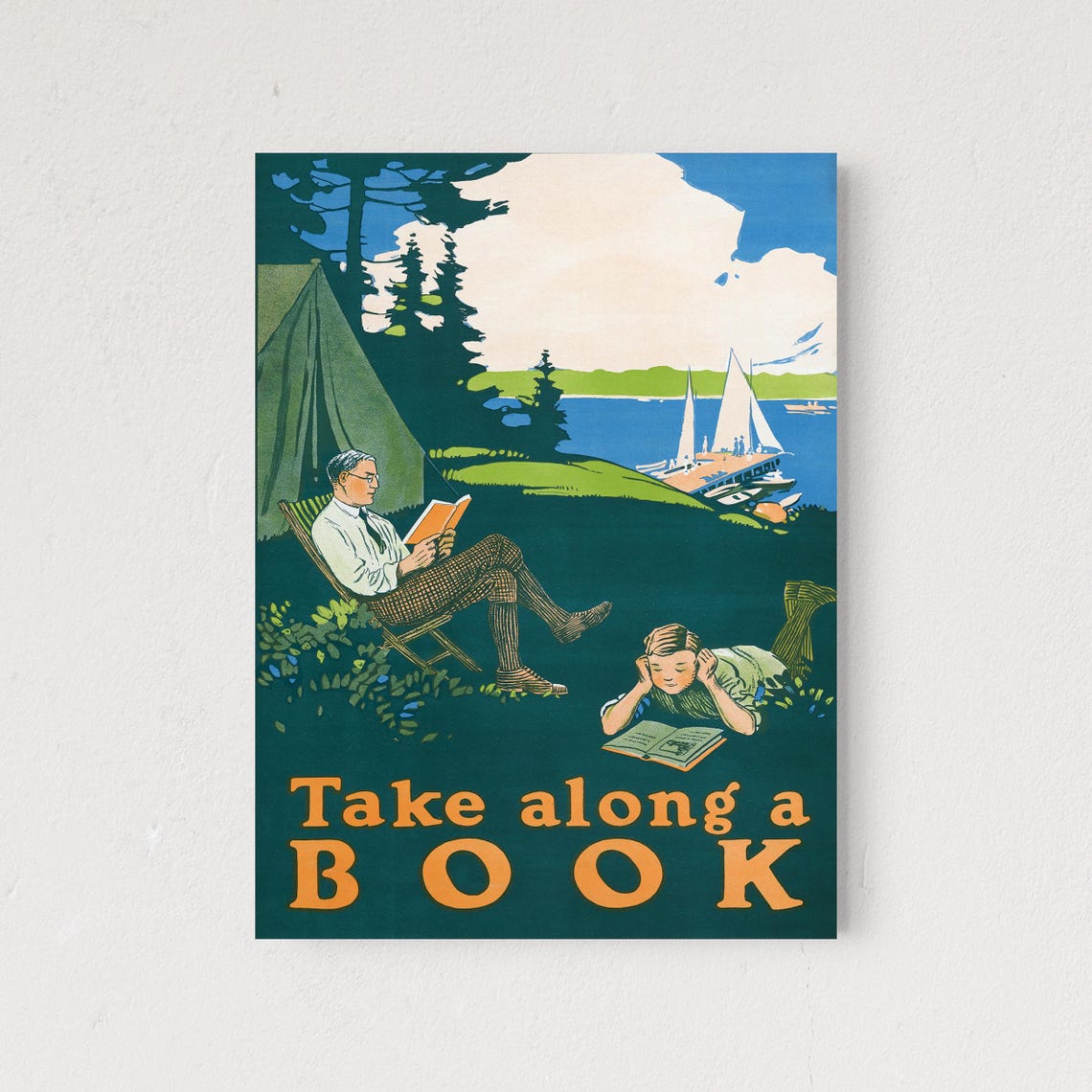 Take Along a Book Vintage Camping Reading Scene Classic Poster