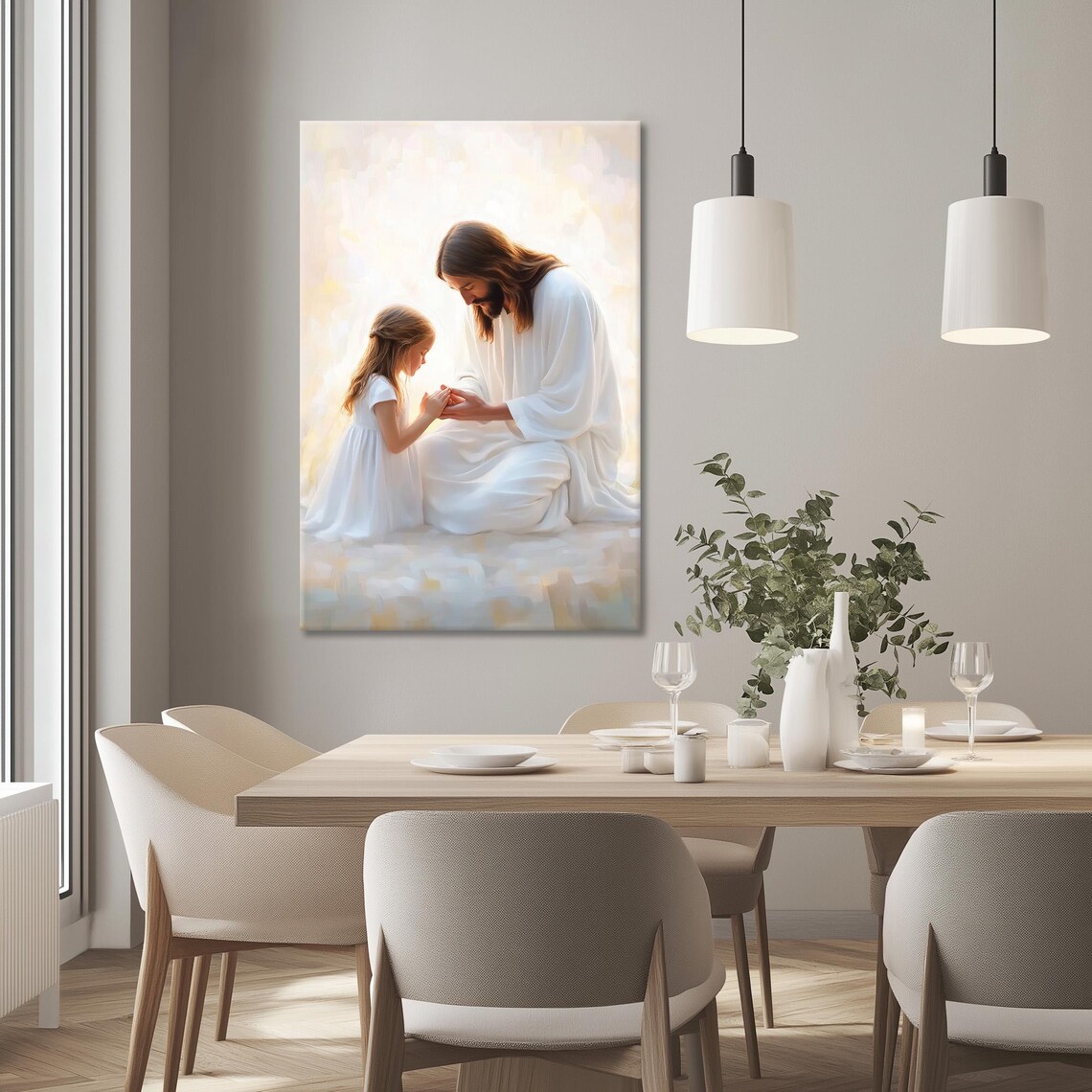 Jesus Christ Praying With Young Girl In Soft White Light Poster - Image 3