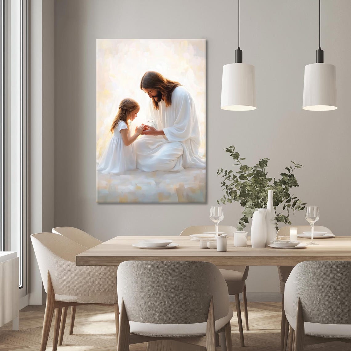 Jesus Painting With Little Girl Praying Art Child Of God Wall Art Modern Christian Art Print Religious Nursery Wall Decor Lds Bible Art - Image 3