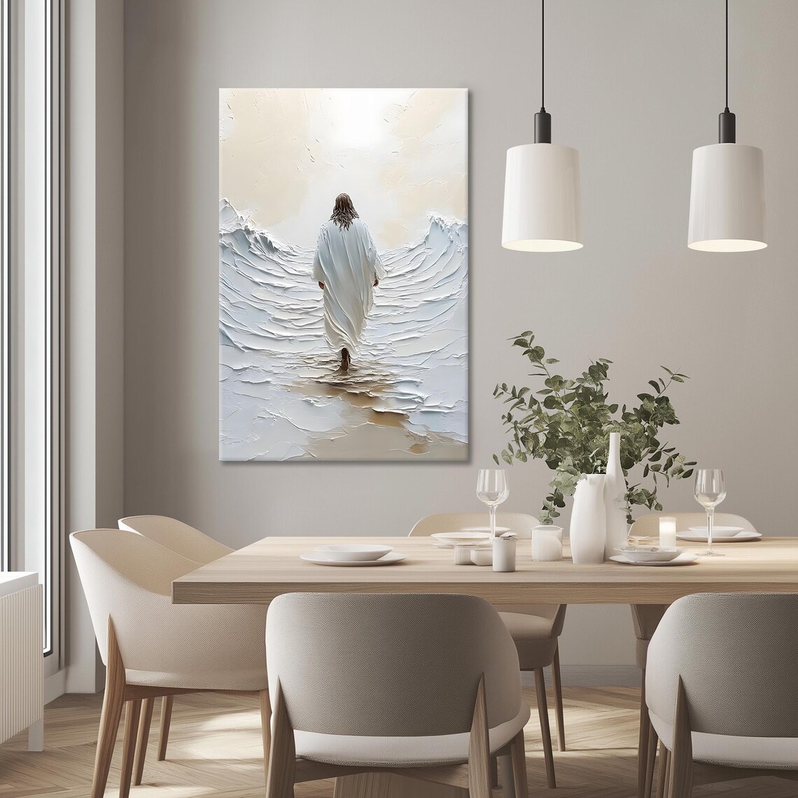 Jesus Walking Away On Water White Impasto Texture Painting Poster - Image 5