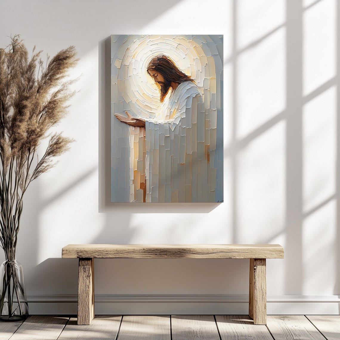 Abstract Praying Jesus Christ With Glowing Halo Impasto Poster - Image 5