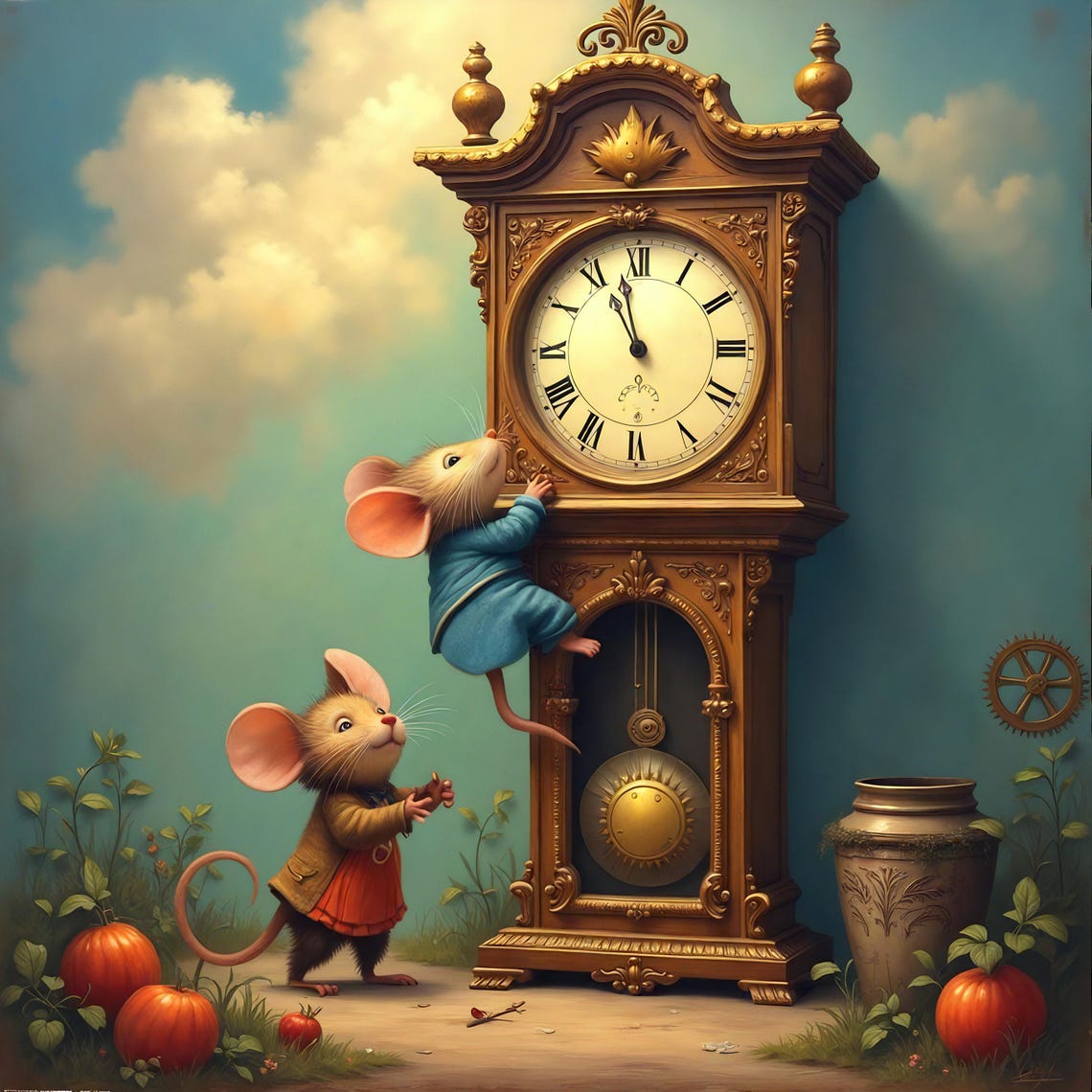 Hickory Dickory Dock Mice Climbing Grandfather Clock Nursery Poster