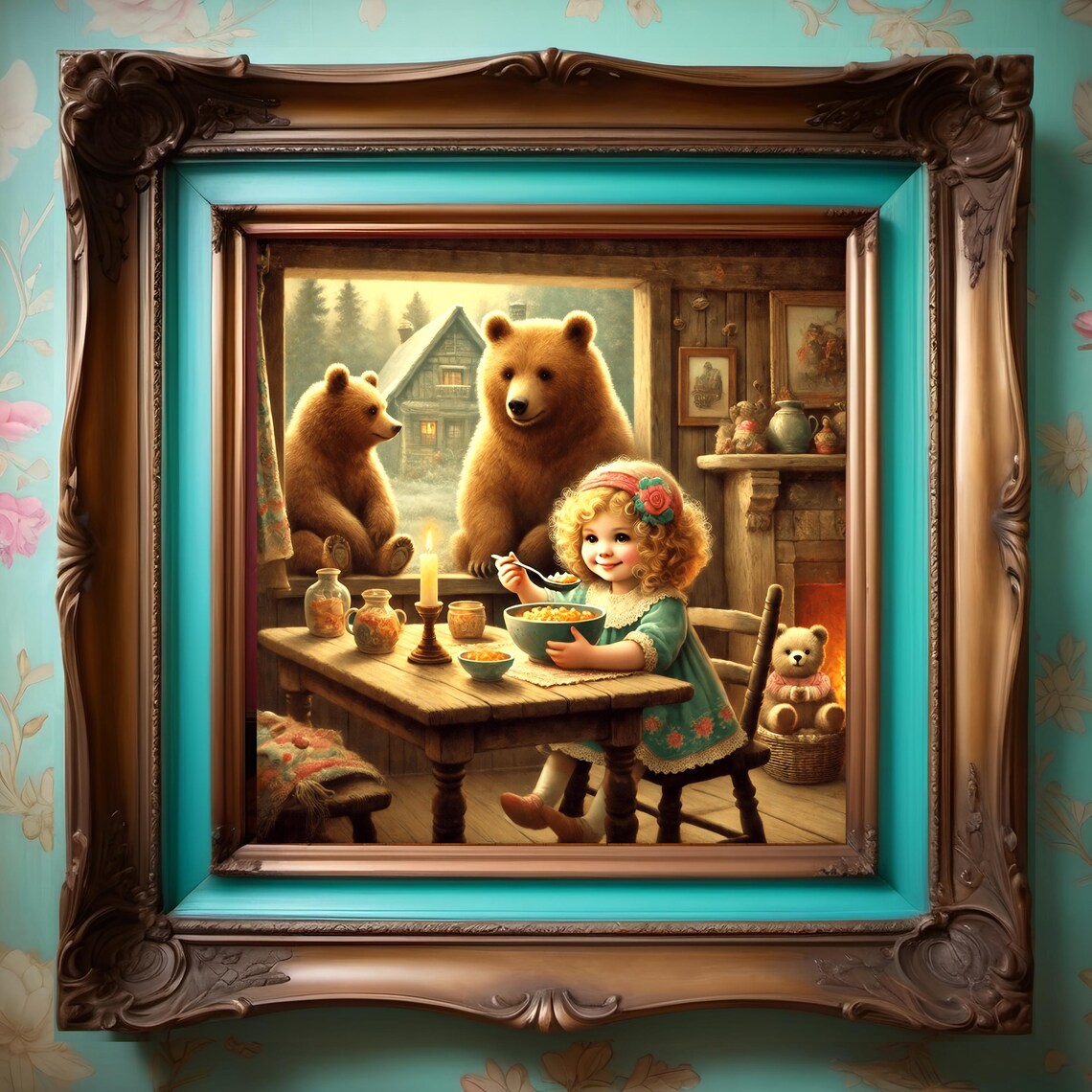 Goldilocks And The Three Bears Snowy Cabin Morning Scene Poster - Image 2