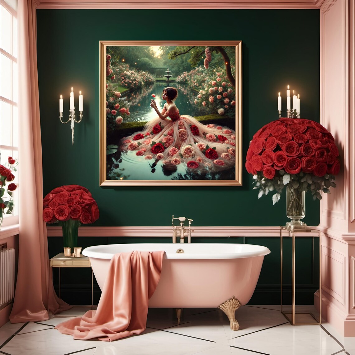 Romantic Roses Reflection, Valentine Art Print - Image 2