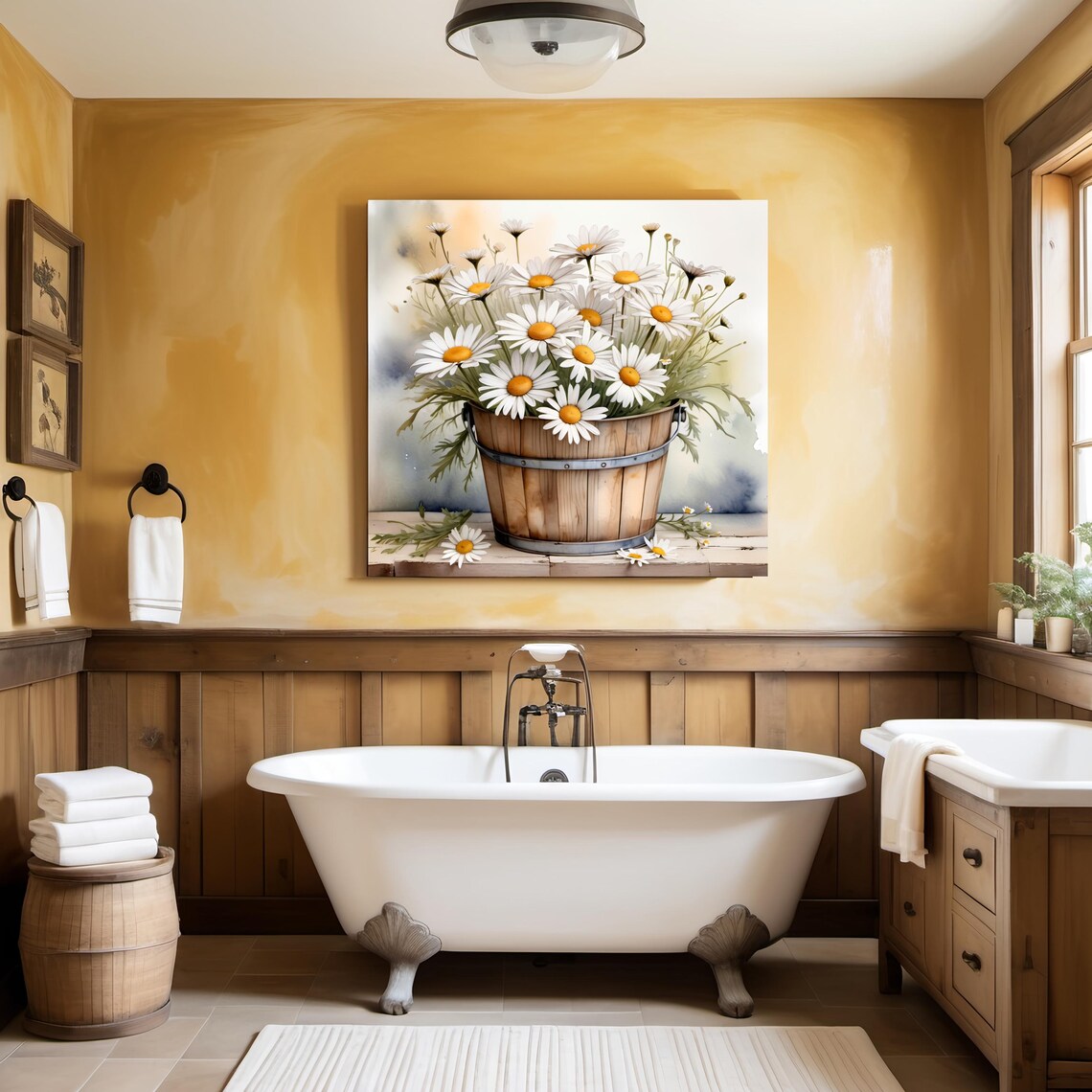 Rustic Daisies Watercolor Art Print, Botanical Decor - Image 2