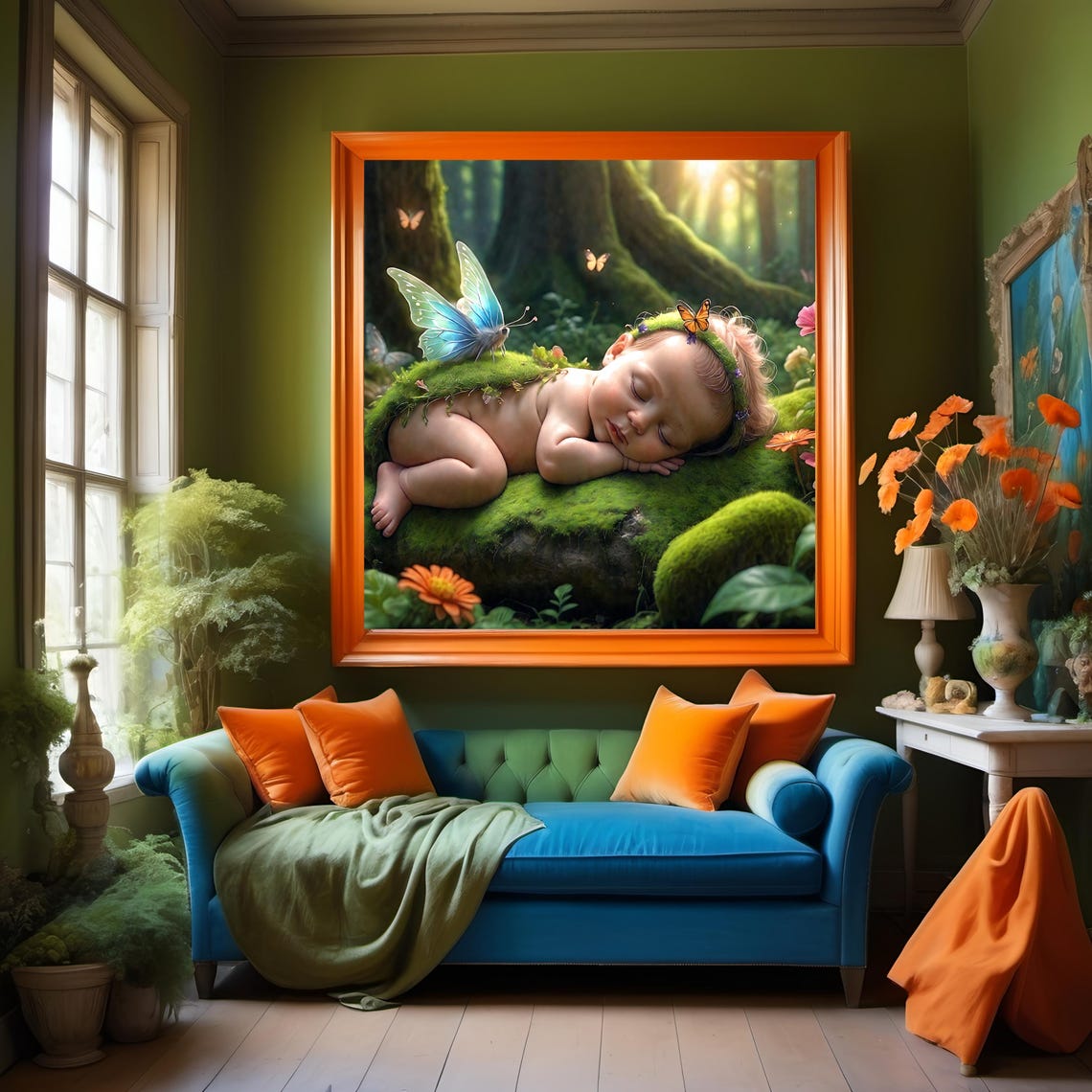Enchanted Sleeping Baby with Butterfly Wings Forest Nursery Print - Image 2