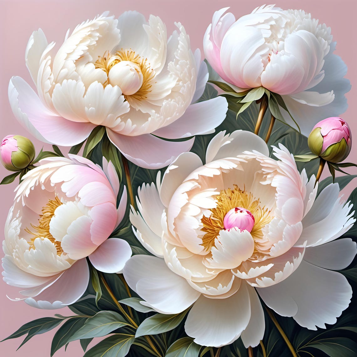 White Pink Peony Blossoms Close Up Soft Floral Botanical Poster