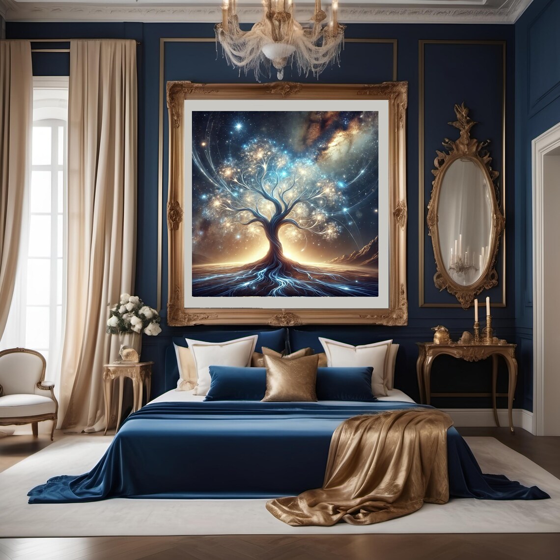 Celestial Tree Of Light Print Mystical Cosmic Tree Wall Art Ethereal Fantasy Artwork Gift Idea Dreamy Universe Gift - Image 2