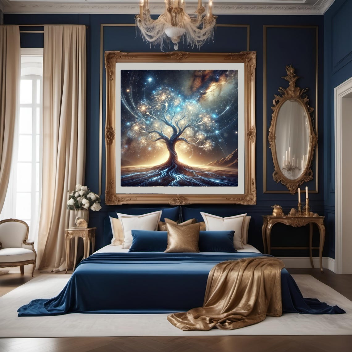 Celestial Tree Of Light Starry Branches Cosmic Glow Night Sky Wall Art - Image 2
