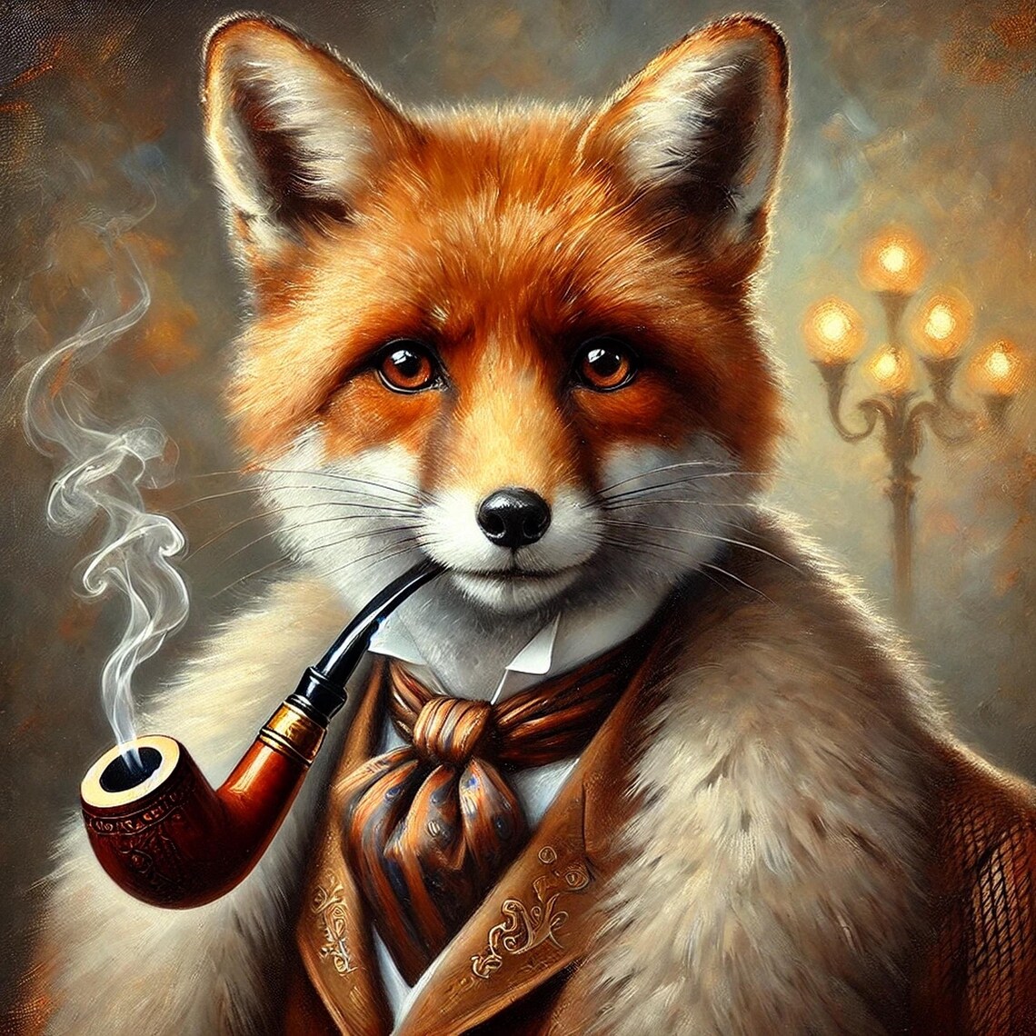 Victorian Red Fox Portrait With Pipe Art Print