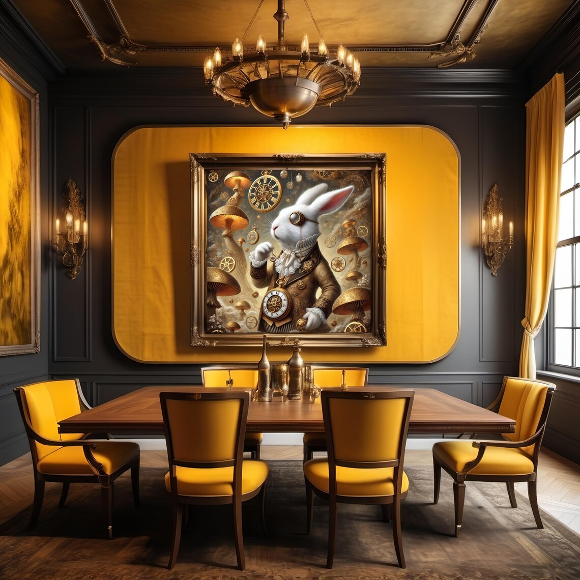 Steampunk Clockwork Rabbit White Rabbit Pocket Watch Gold Fantasy Poster - Image 2