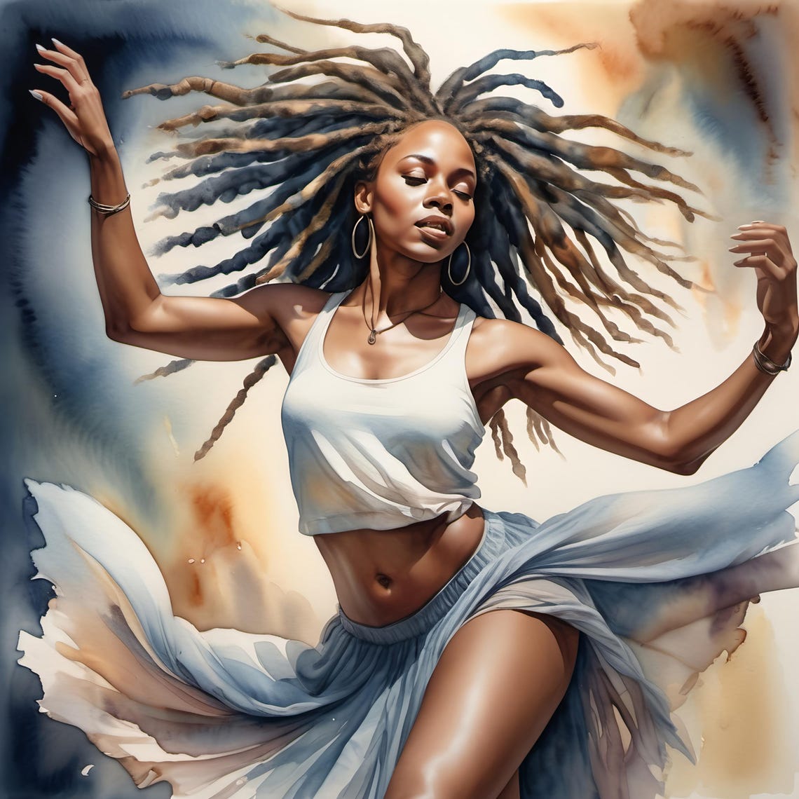 Elegant Dancer Flowing Skirt Watercolor Graceful Movement Art Poster