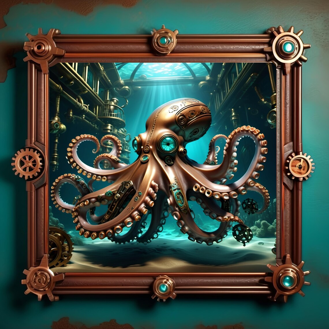 Mechanical Octopus, Steampunk Ocean Art Print - Image 2