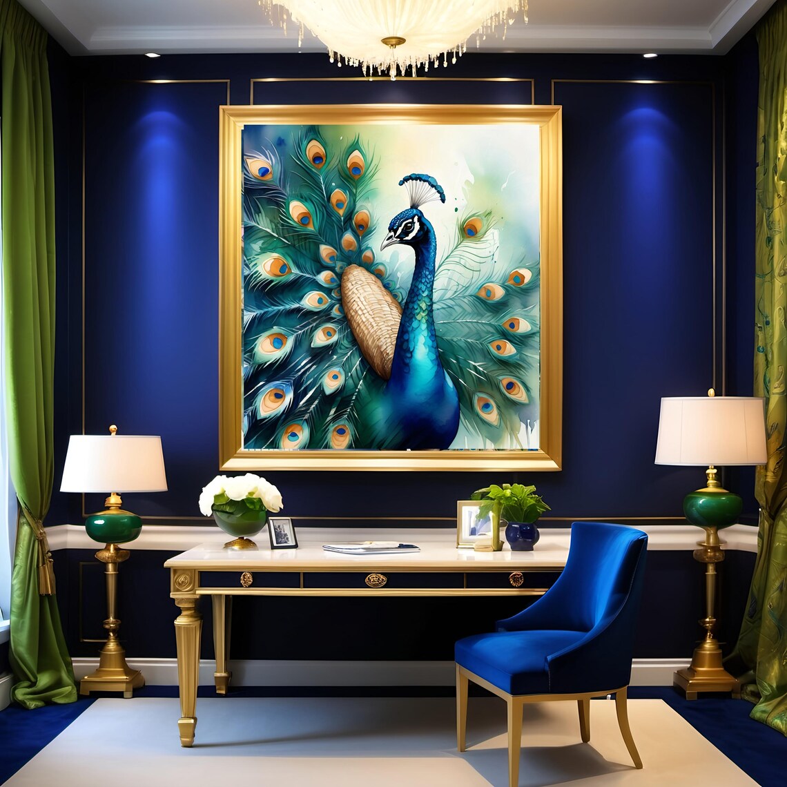 Peacock Watercolor Art Print, Elegant Bird Wall Art - Image 3