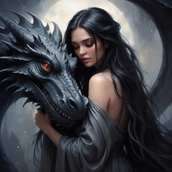Sorceress And Dragon Art Print Mystical Fantasy Enchanting Artwork For Home Decor Magical Wall Art Gift For Fans