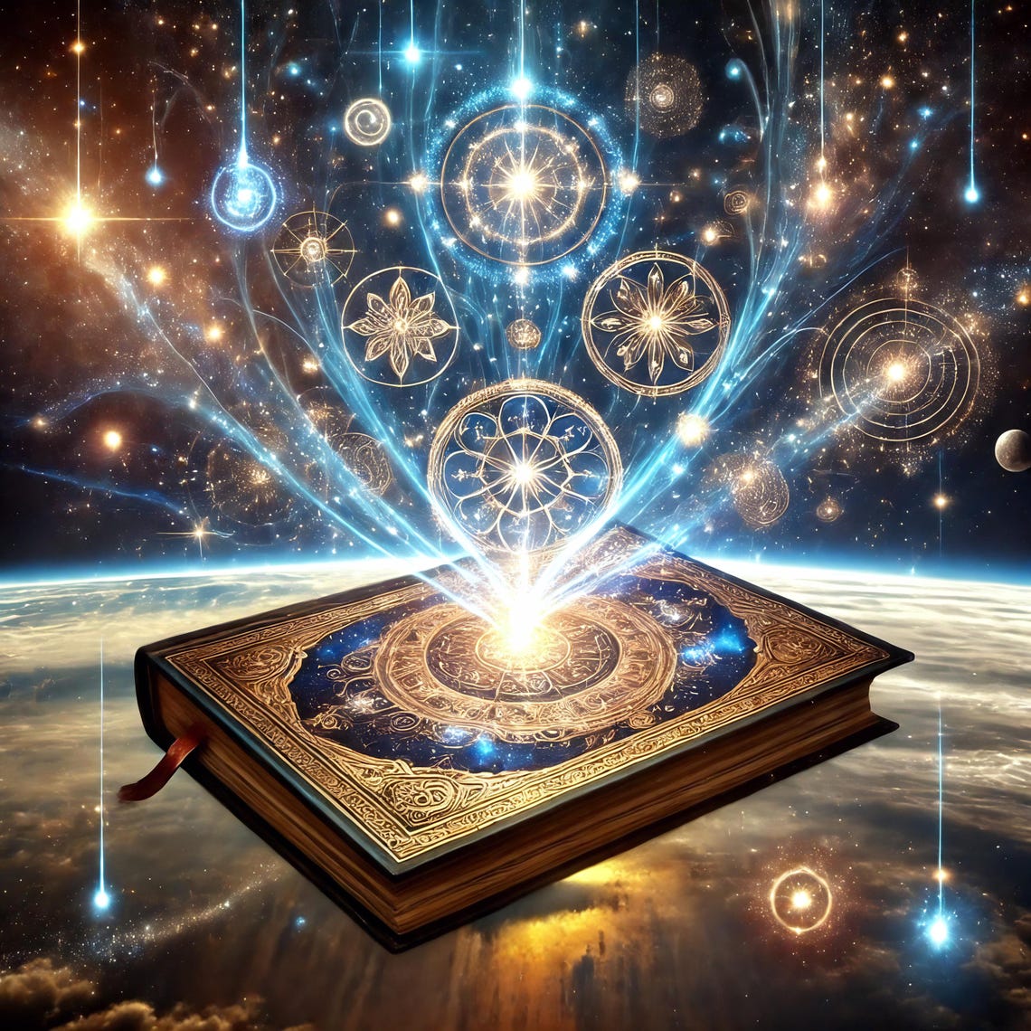 Celestial Magic Spellbook Book Print Mystical Grimoire Wall Art Fantasy Spellbook Gift Idea Arcane Artwork Cosmic Alchemy