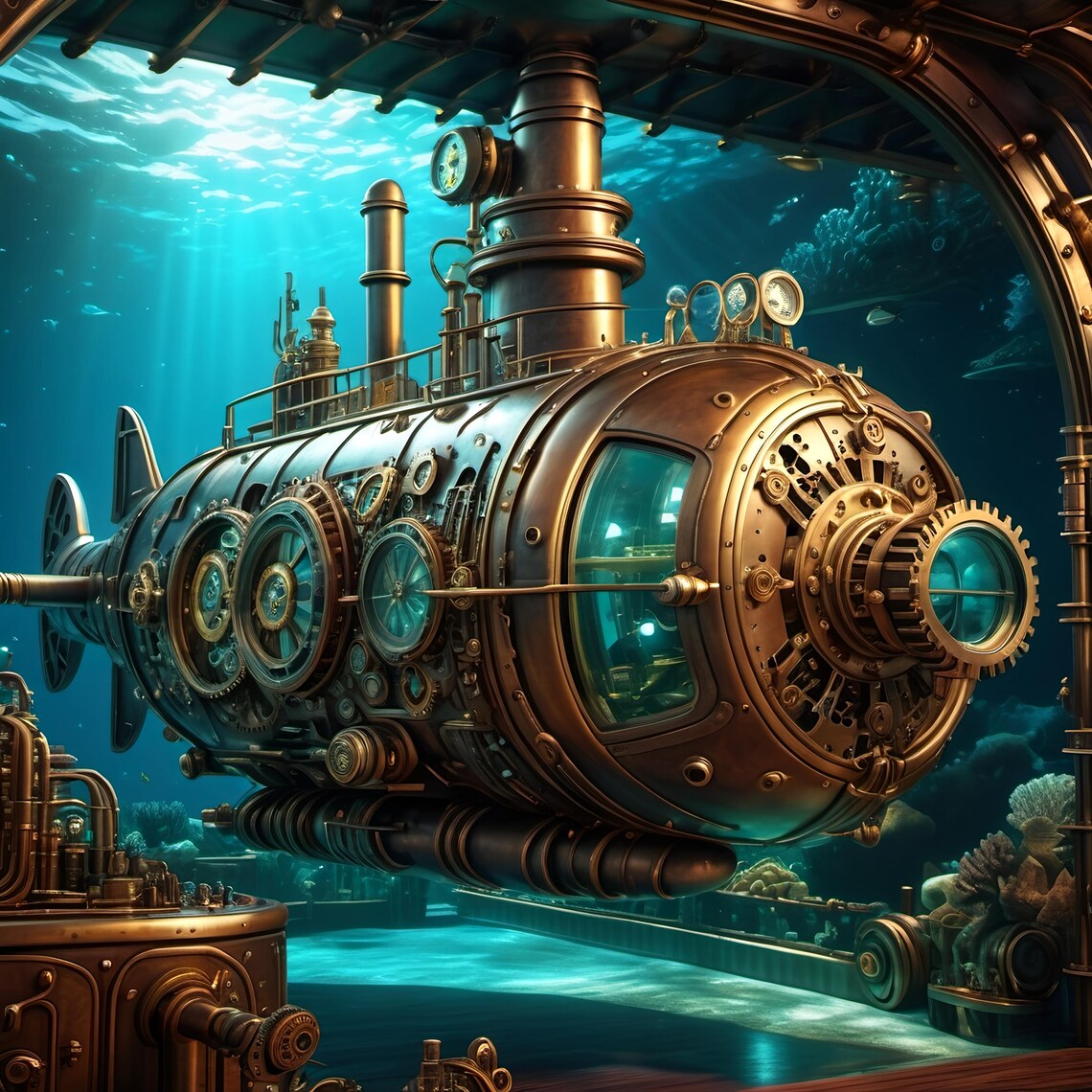 Steampunk Submarine Vintage Nautical Art Print