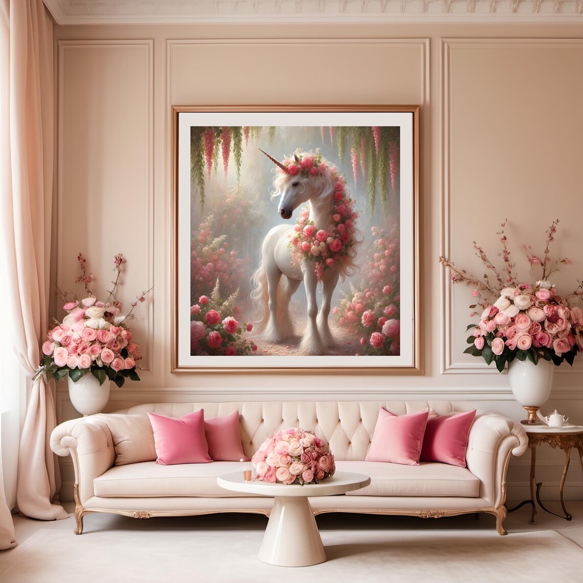 Valentine Unicorn With Roses, Whimsical Art Print - Image 3