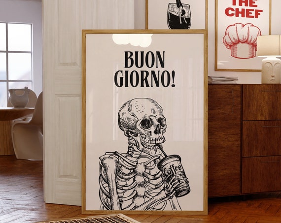 Retro Coffee Wall Art Funny Coffee Quote Print Buongiorno Art Print Italian Coffee Wall Art Aesthetic Kitchen Decor