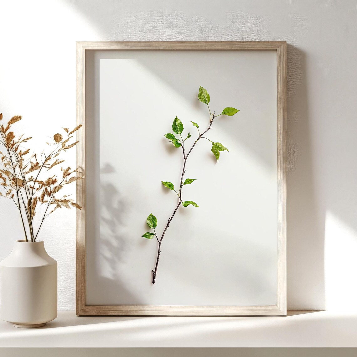 Fresh Green Leaf Branch Minimalist Botanical Nature Spring Greenery Wall Art - Image 4