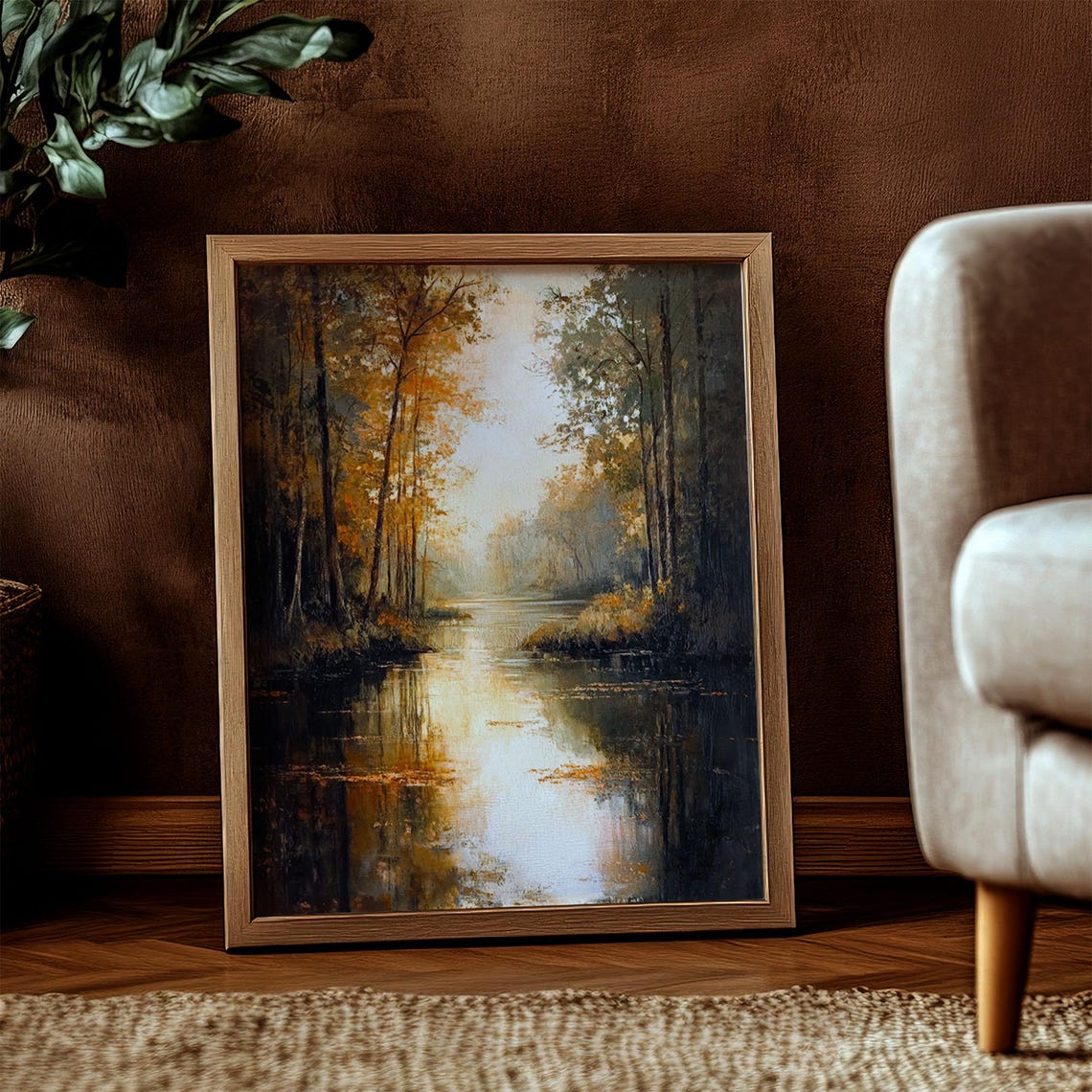 Golden Autumn Lake Reflections Tranquil Fall Woodland Water Poster - Image 2