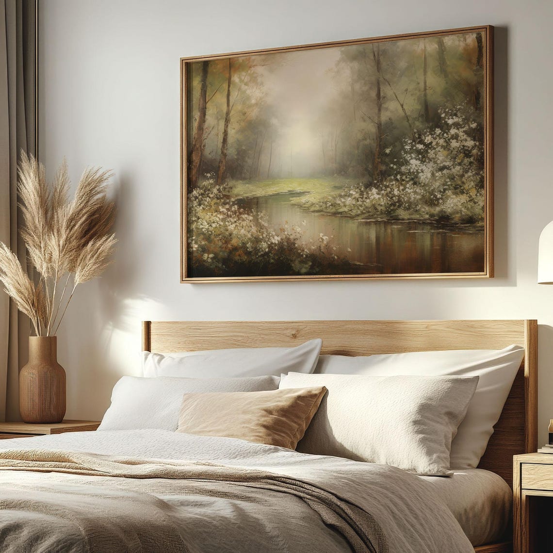 Misty Forest Pond Spring White Wildflower Woodland Nature Art Poster - Image 3