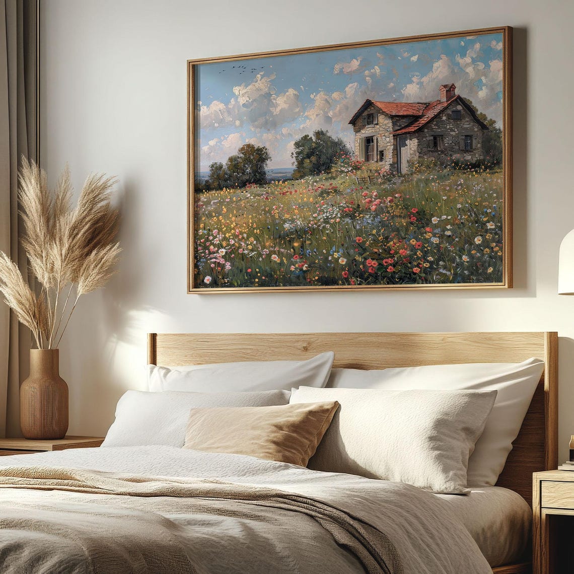 Stone Cottage Wildflower Meadow Vintage Rustic Farmhouse Art Poster - Image 2
