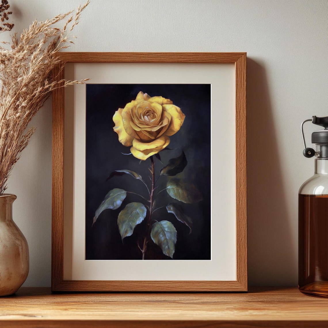 Golden Yellow Rose Dark Elegant Moody Floral Botanical Art Poster - Image 2
