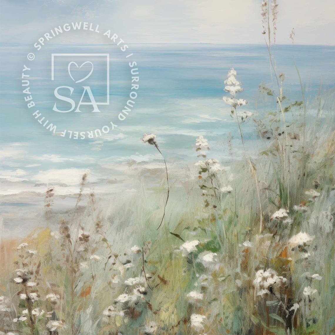 Turquoise Coastal Ocean White Wildflower Summer Seaside Art Poster - Image 2