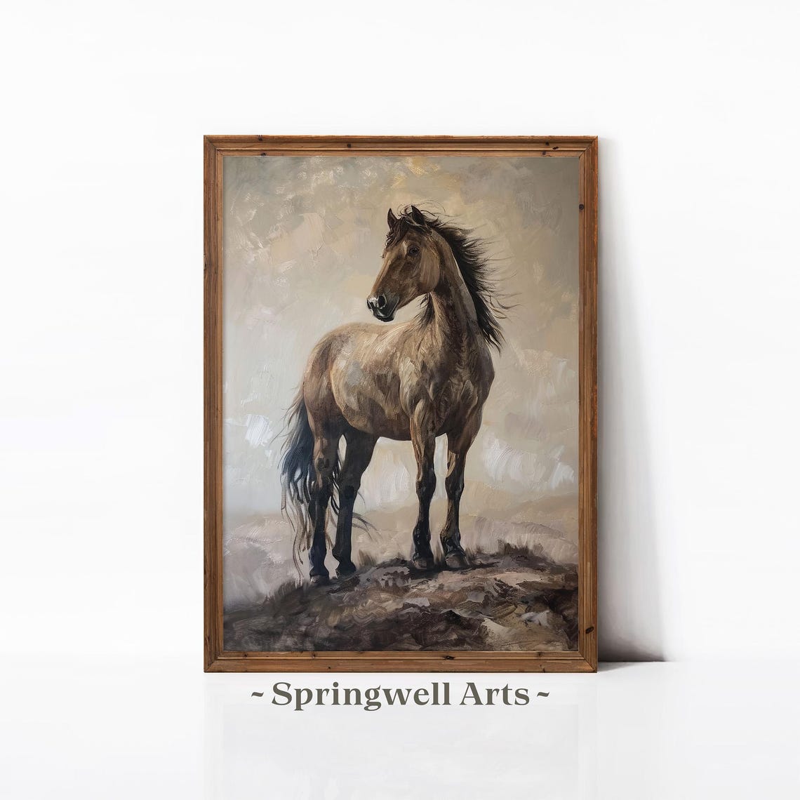 Wild Brown Horse Flowing Mane Vintage Equine Rustic Portrait Poster