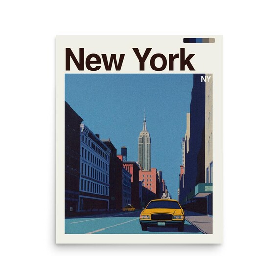 New York City Taxi Empire State Building Retro Street Art Poster