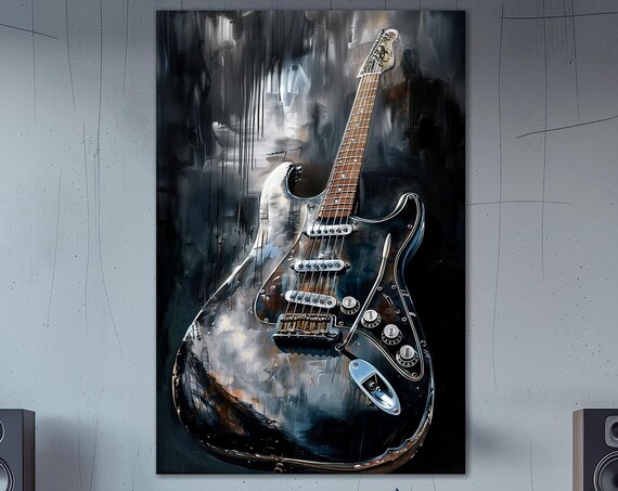 Black Electric Guitar Dark Moody Abstract Modern Music Wall Art Poster
