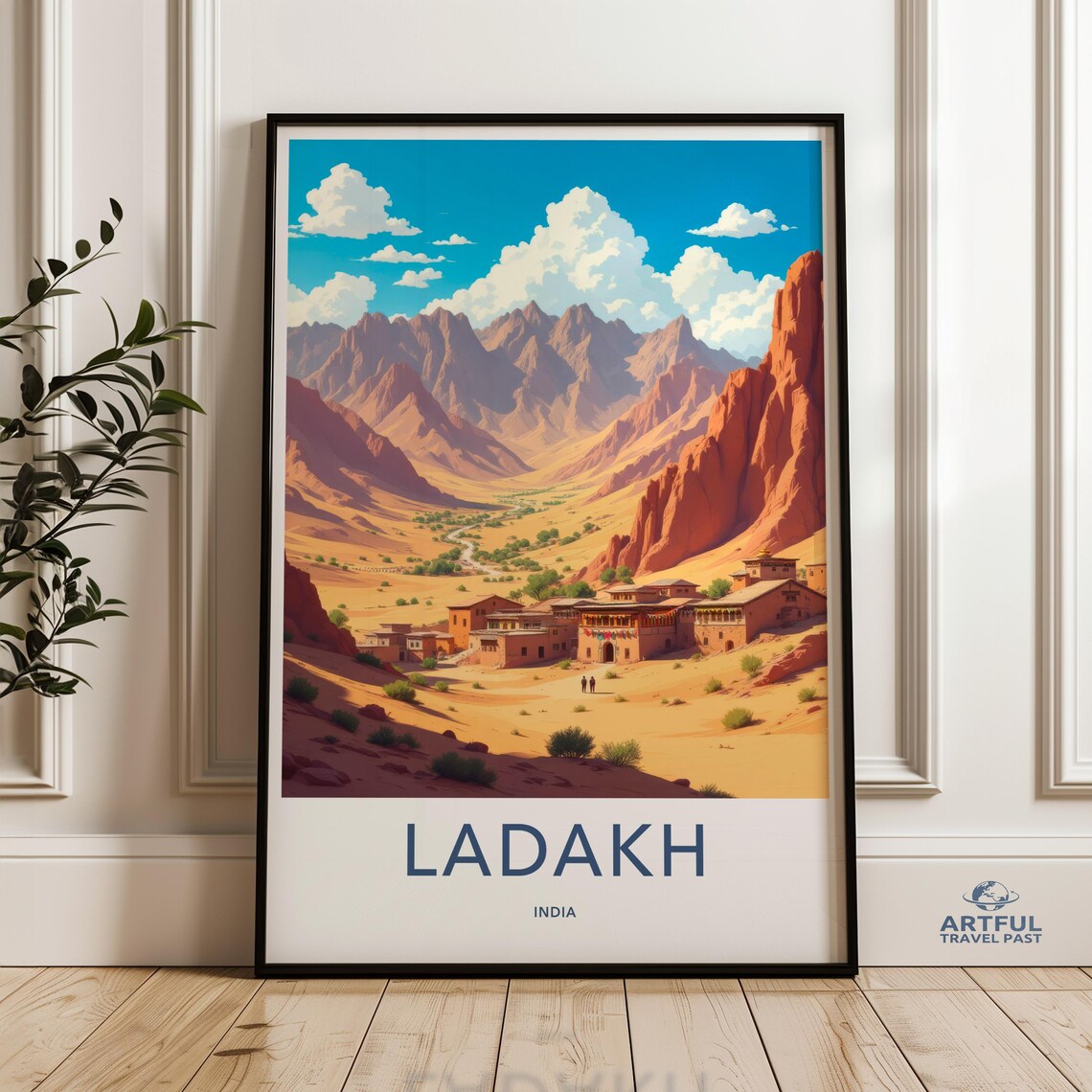 Ladakh India Desert Mountain Valley Village Himalayan Travel Poster