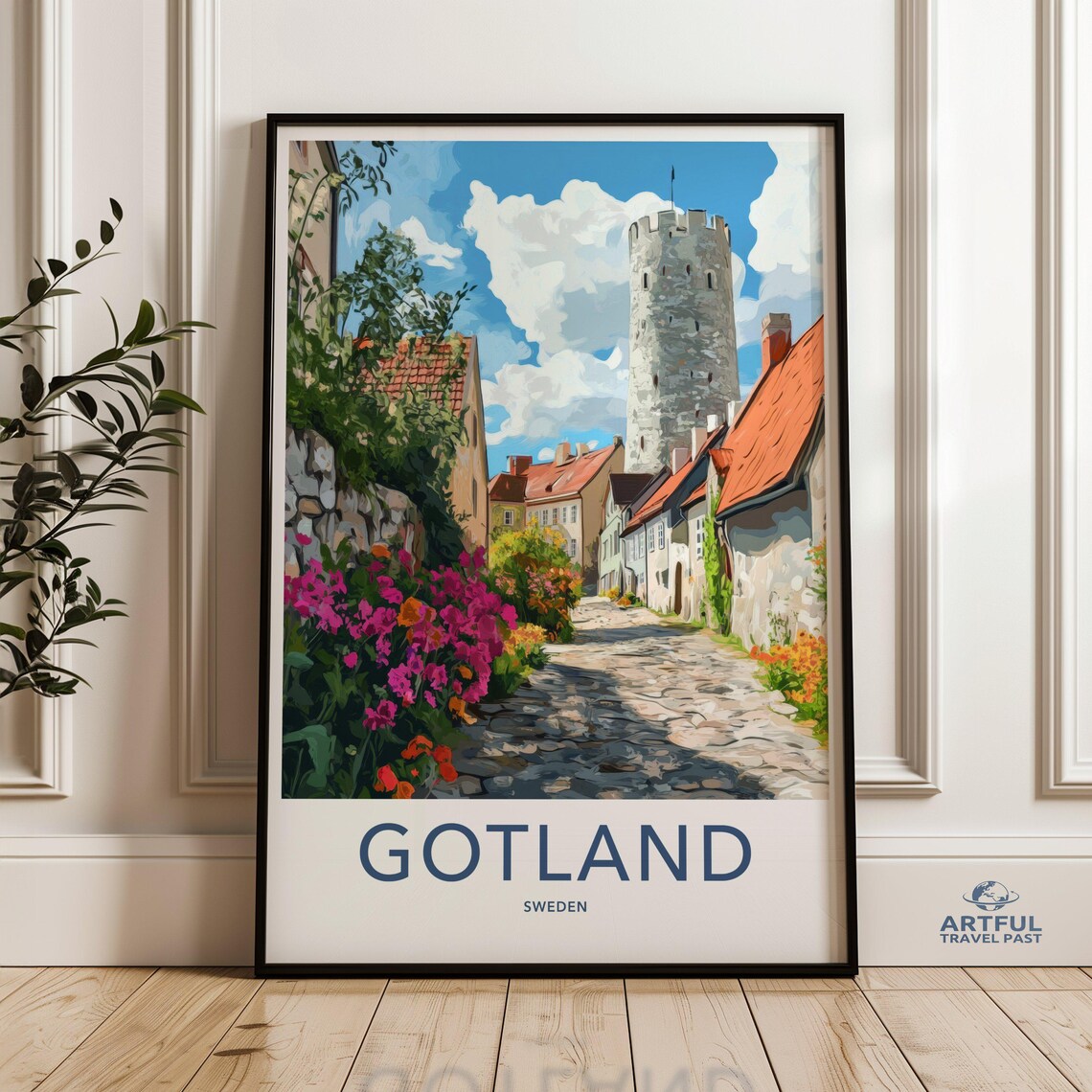 Gotland Travel Poster, Scandinavian Town Art Print