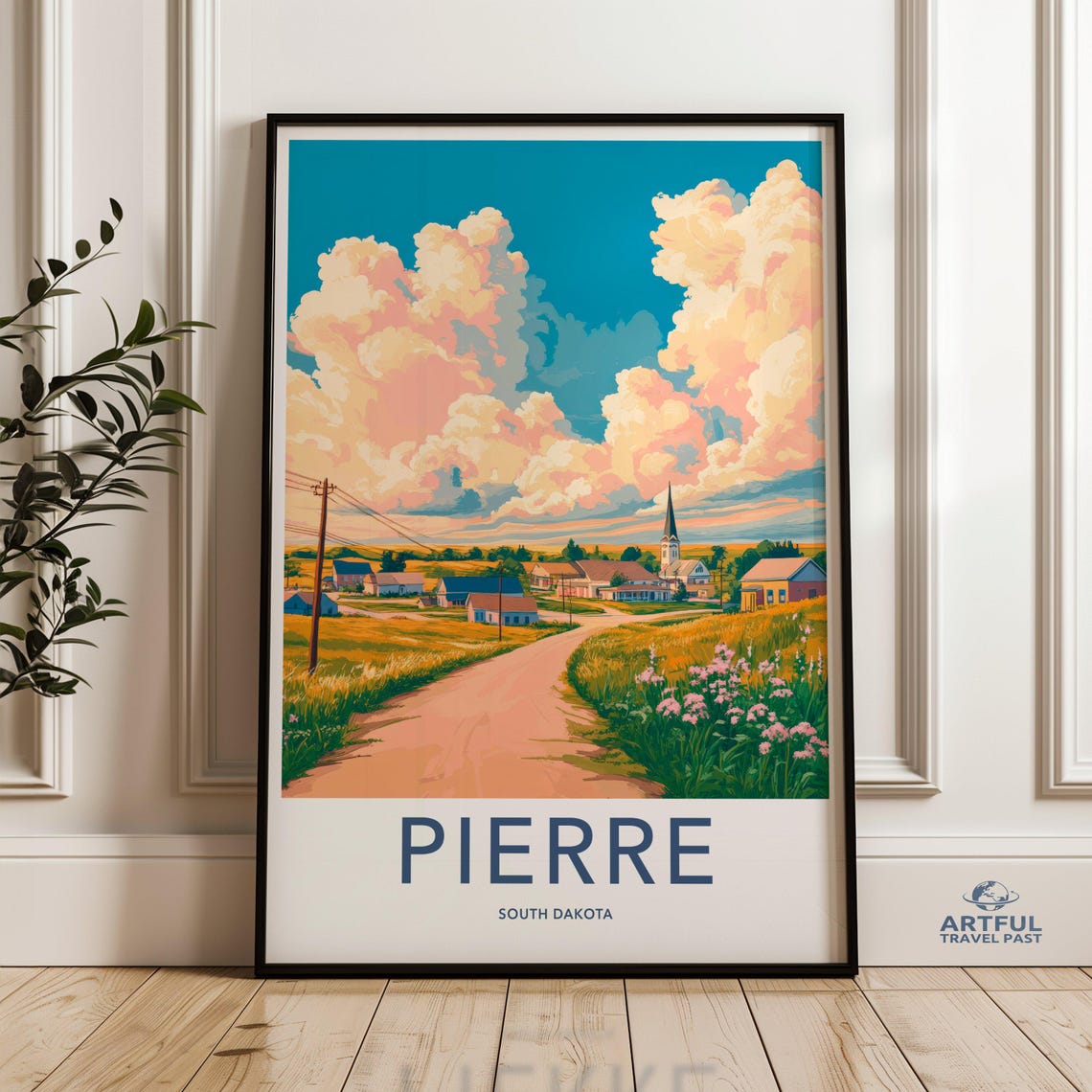 Pierre South Dakota Wall Art Vintage Travel Poster Print Retro Cityscape Artwork Scenic Decor