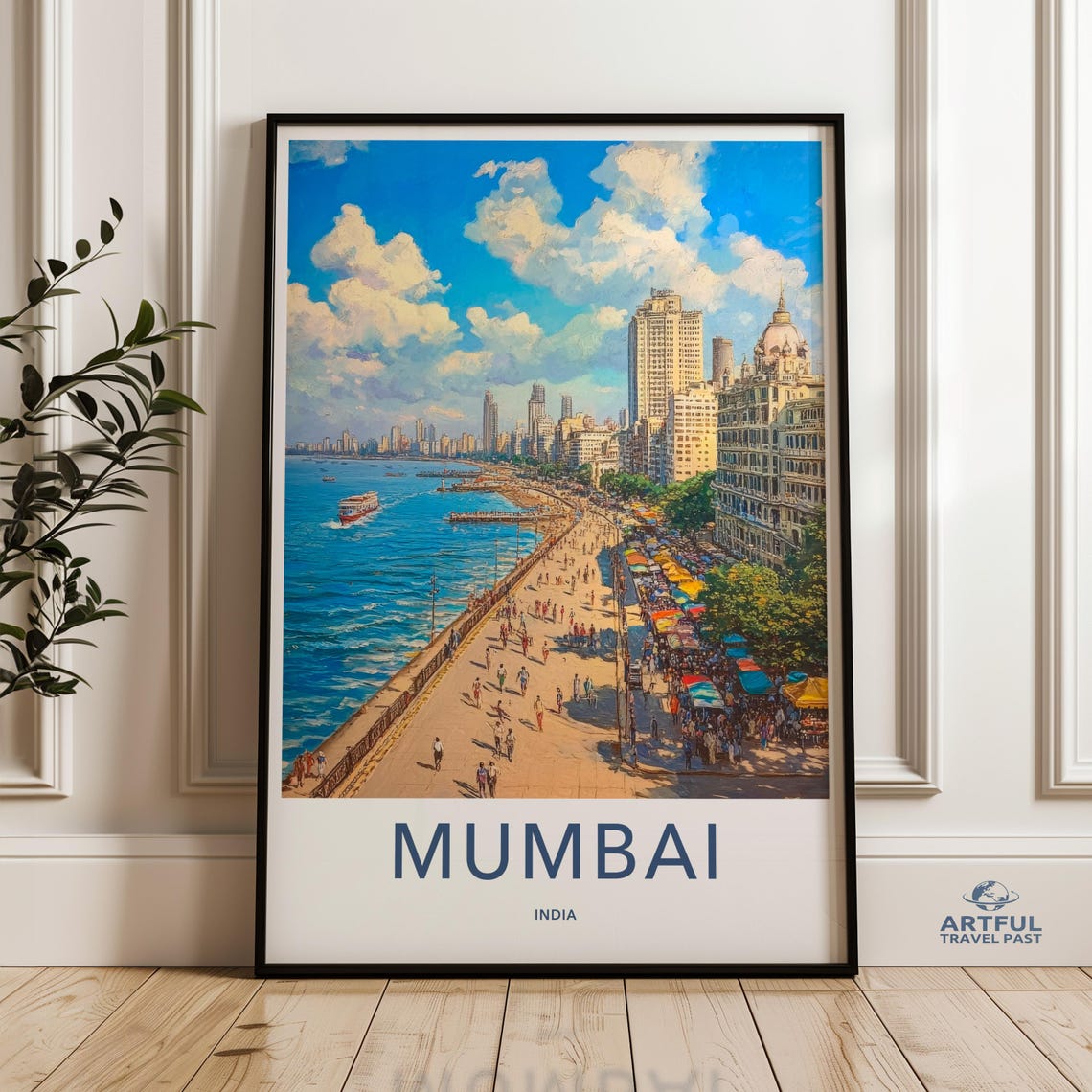 Mumbai Skyline Wall Art Coastal Cityscape Print India Urban Decor City Poster Vibrant Artwork Beachfront Scene
